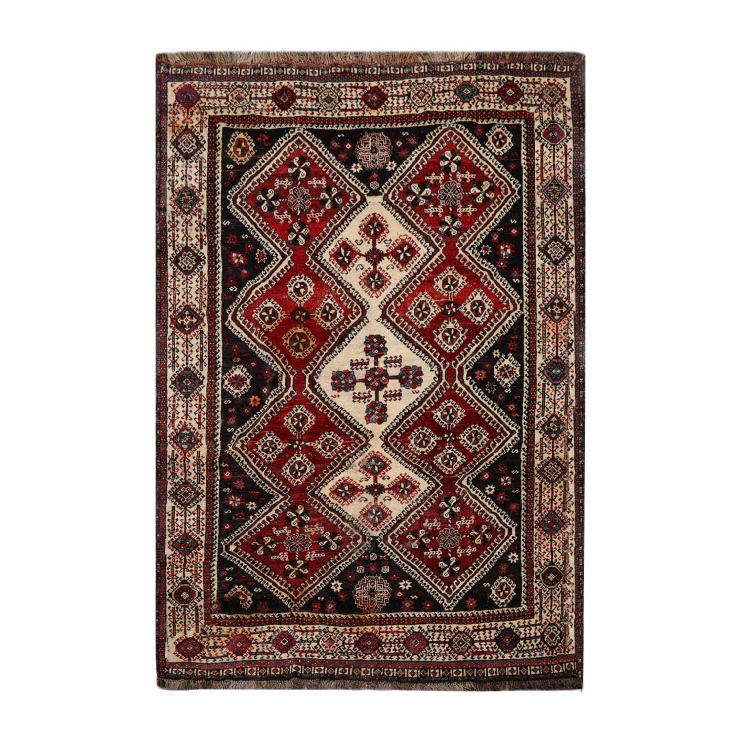 6'10" x 10'2" Authentic Vintage Shirraz Hand Knotted 100% Wool Area Rug Ivory-1