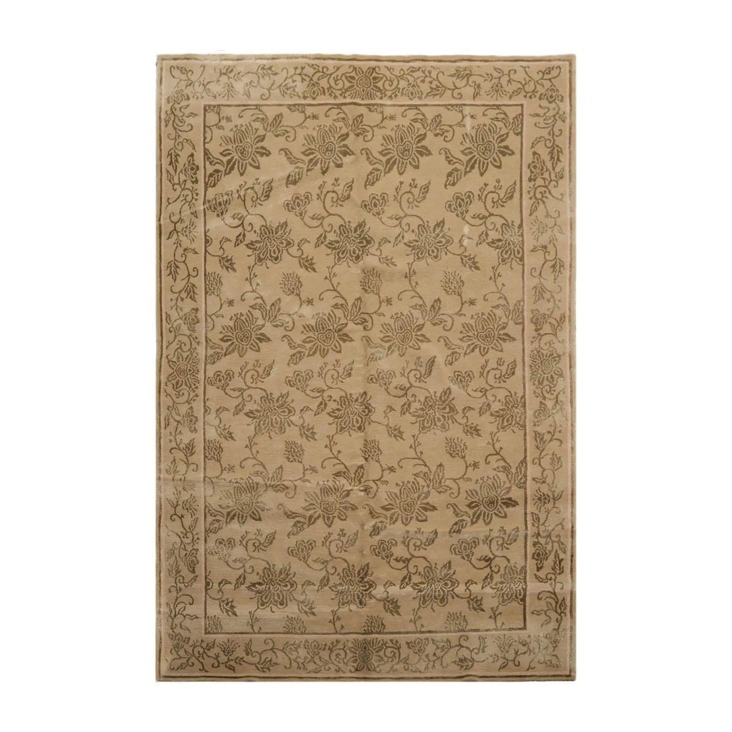 Tibetan Hand Knotted Wool & Silk Transitional Oriental Area Rug Tan 6' x 9'-1