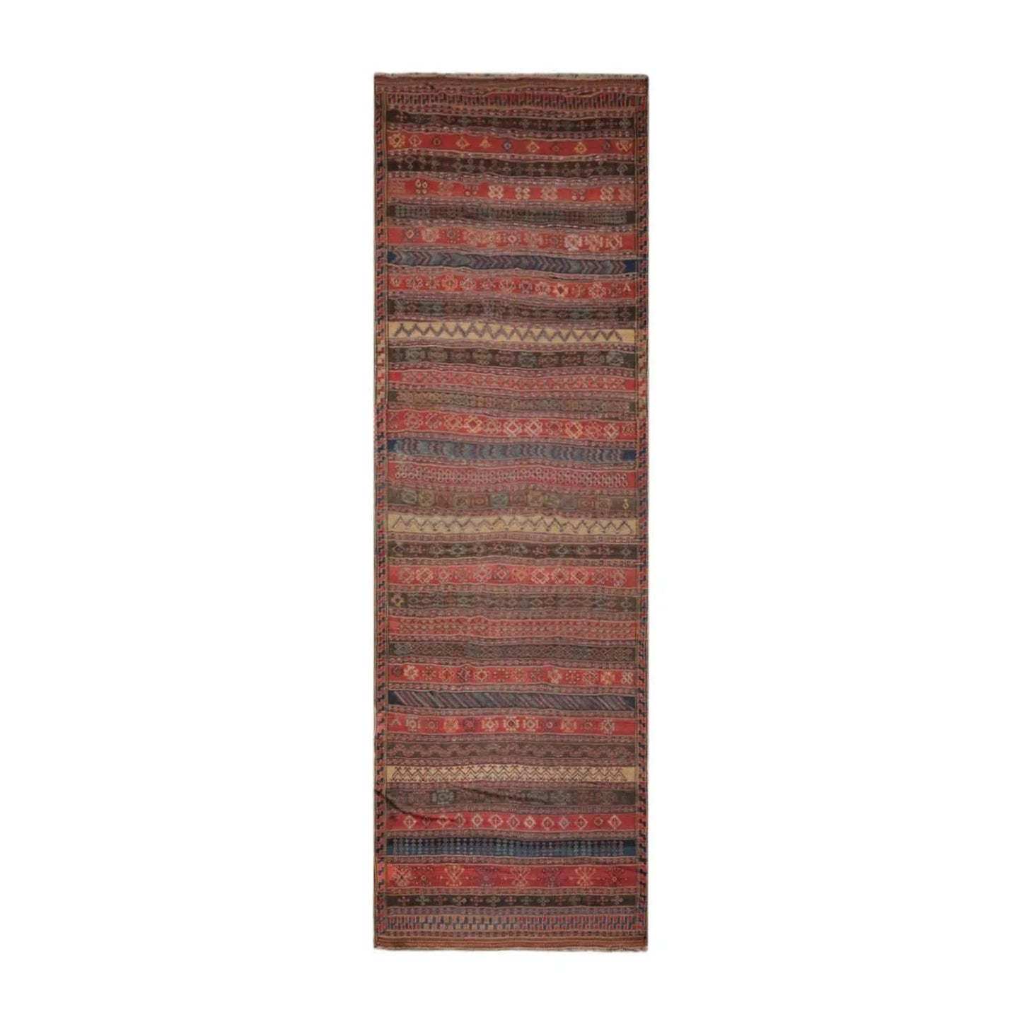 Antique Turkish Suzaini Kilim Palace Runner Hand Woven Area Rug Rust 5'1”x16'3”-1