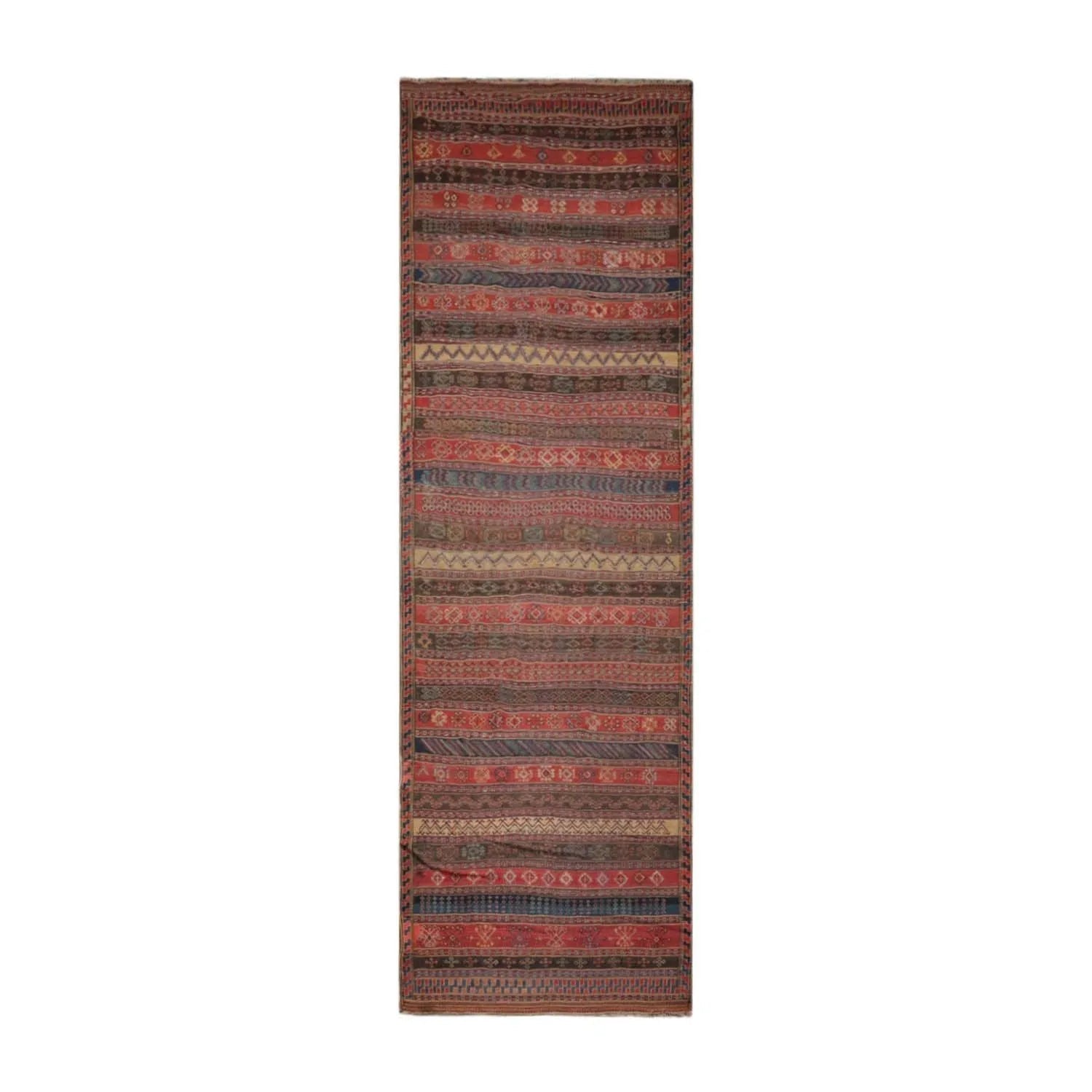 Antique Turkish Suzaini Kilim Palace Runner Hand Woven Area Rug Rust 5'1”x16'3”-1