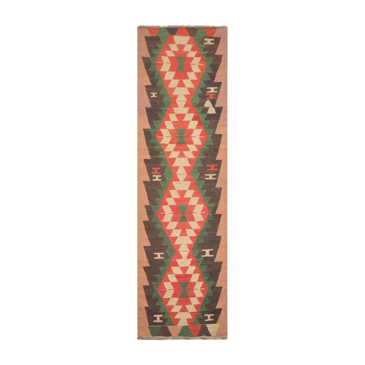 Authentic Turkish Kilim Runner Flat Weave Hand Woven Wool Area Rug Charcoal 3' x 12'6''-0