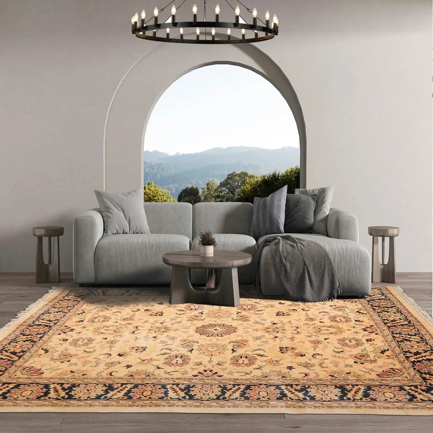 9x12 Super Soft 200 KPSI Agra Hand Knotted 100% Wool Plus Pile Area Rug Tan-0