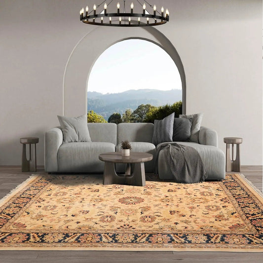 9x12 Super Soft 200 KPSI Agra Hand Knotted 100% Wool Plus Pile Area Rug Tan-0