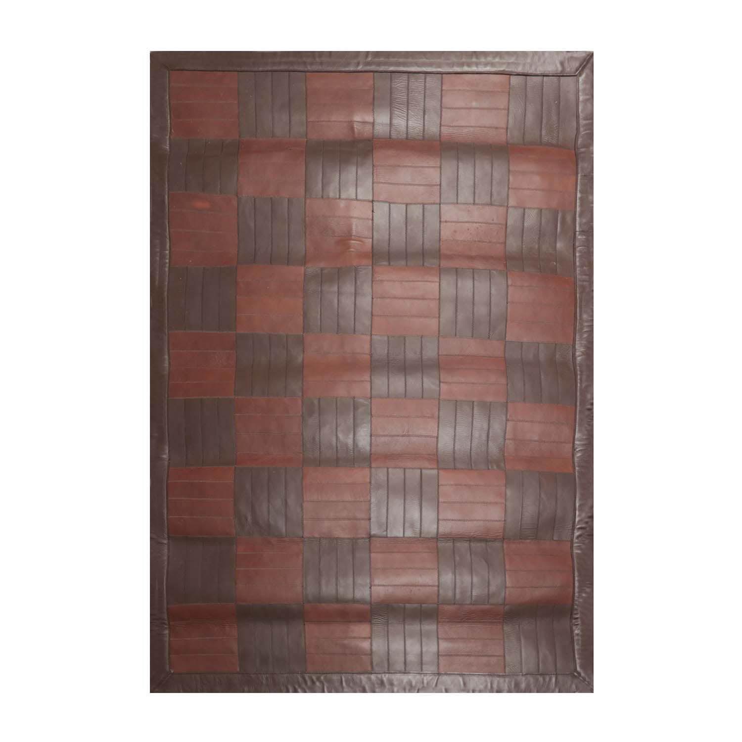 4'4"x6'3" Designer Handmade Leather Modern Flatweave Area Rug Brown-0