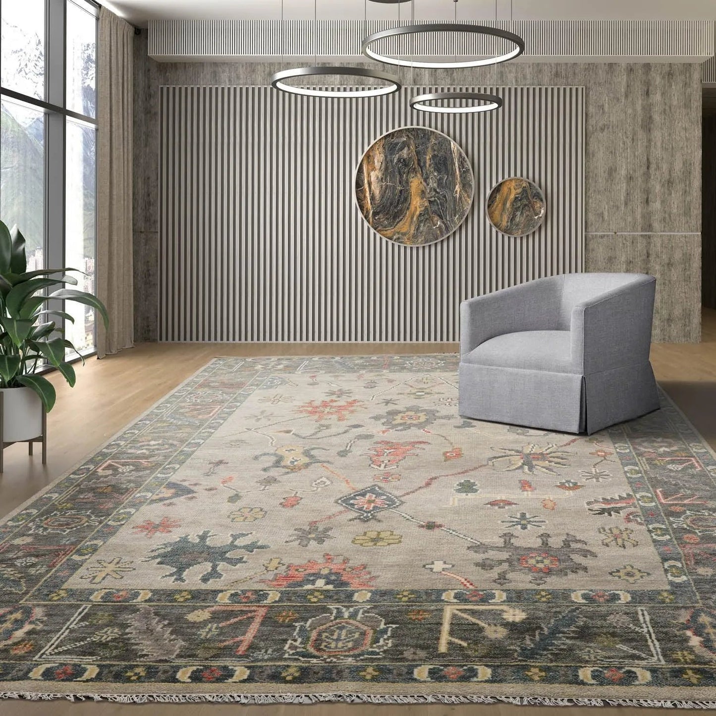 Multi Sizes LoomBloom Muted Turkish Oushak Hand Knotted Wool Area Rug Gray, Beige Color-0