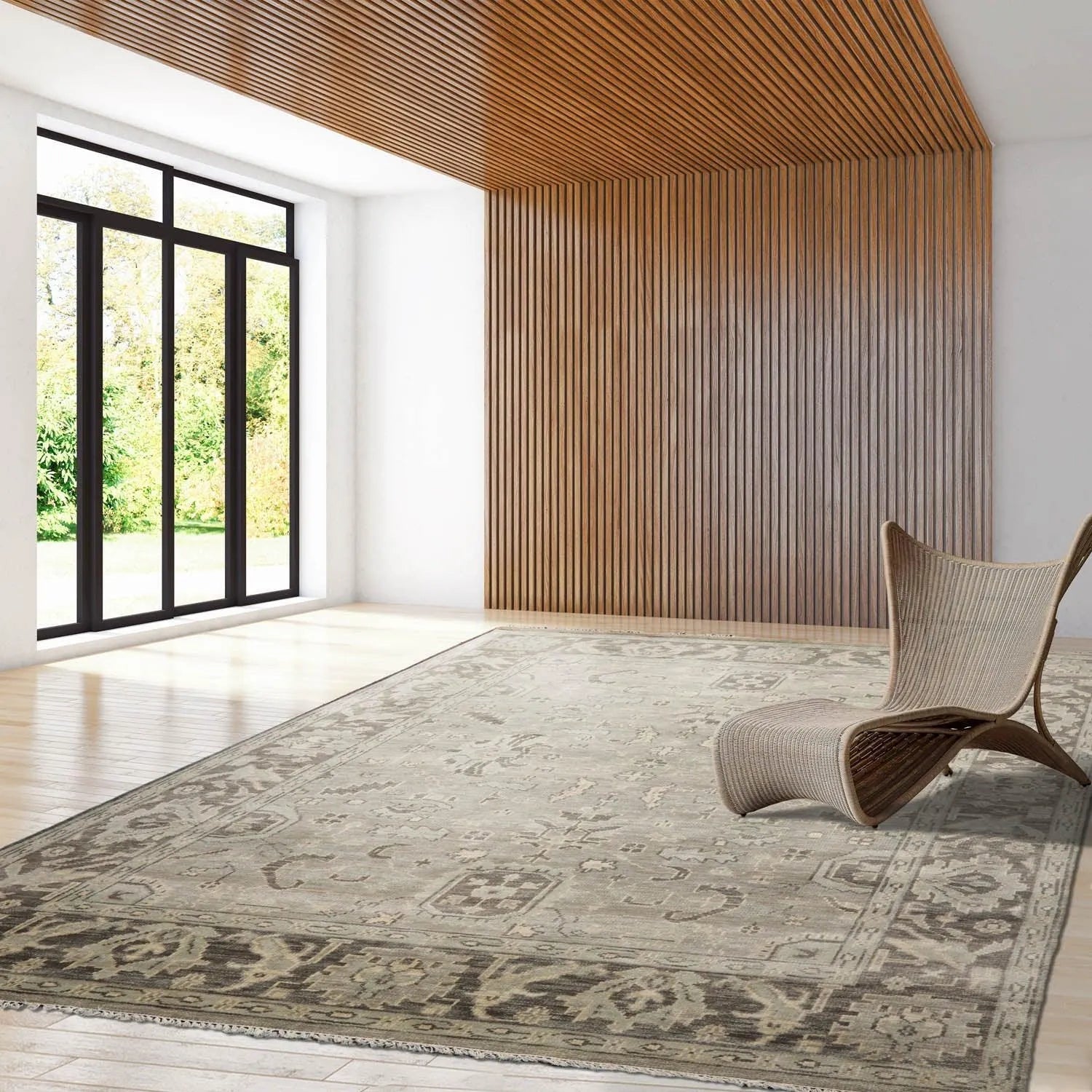 Multi Sizes LoomBloom Muted Turkish Oushak Hand Knotted Wool Traditional Area Rug Gray, Beige Color-0