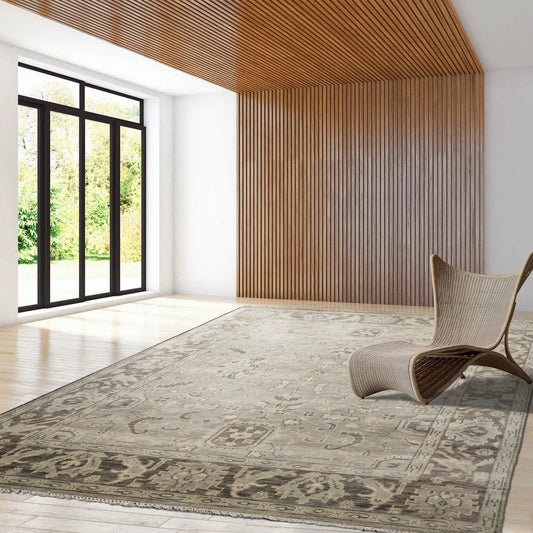 Multi Sizes LoomBloom Muted Turkish Oushak Hand Knotted Wool Traditional Area Rug Gray, Beige Color-0