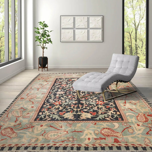 10x14 Black, Pale Aqua Hand Knotted Turkish Oushak 100% Wool Traditional Oriental Area Rug-0