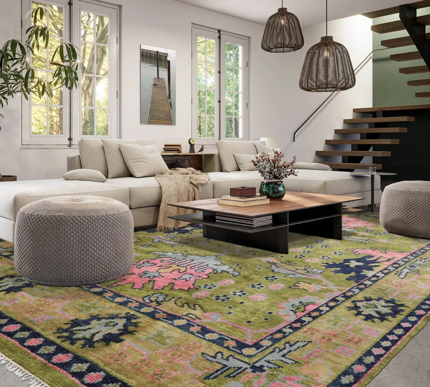 Multi Sizes Multi Colors Hand Knotted Muted Turkish Oushak 100% Wool Traditional Oriental Area Rug-5