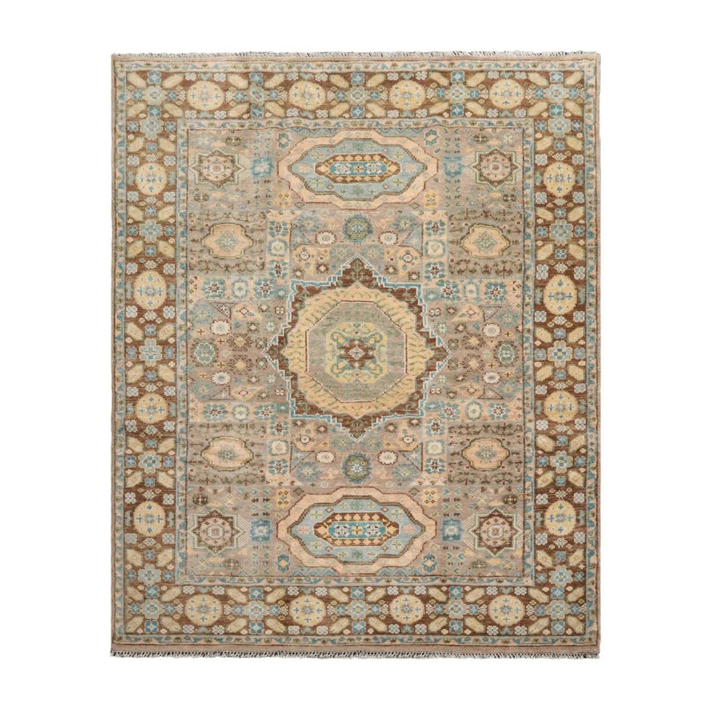 8'x10 Hand Knotted Muted Turkish Oushak 100% Wool Traditional Oriental Area Rug Taupe, Teal Color-2