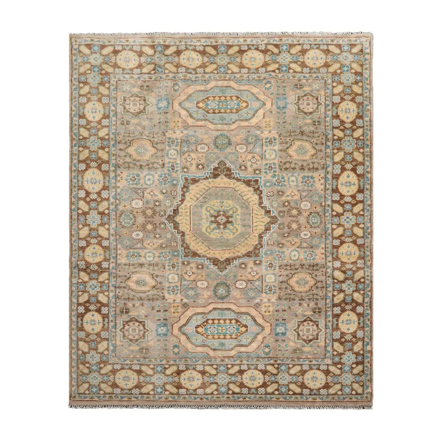 8'x10 Hand Knotted Muted Turkish Oushak 100% Wool Traditional Oriental Area Rug Taupe, Teal Color-2