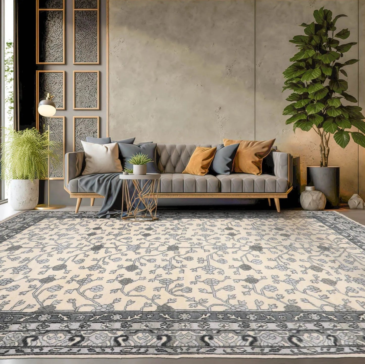 Multi Sizes Hand Knotted 100% Wool Oushak Traditional Oriental Area Rug Ivory-1