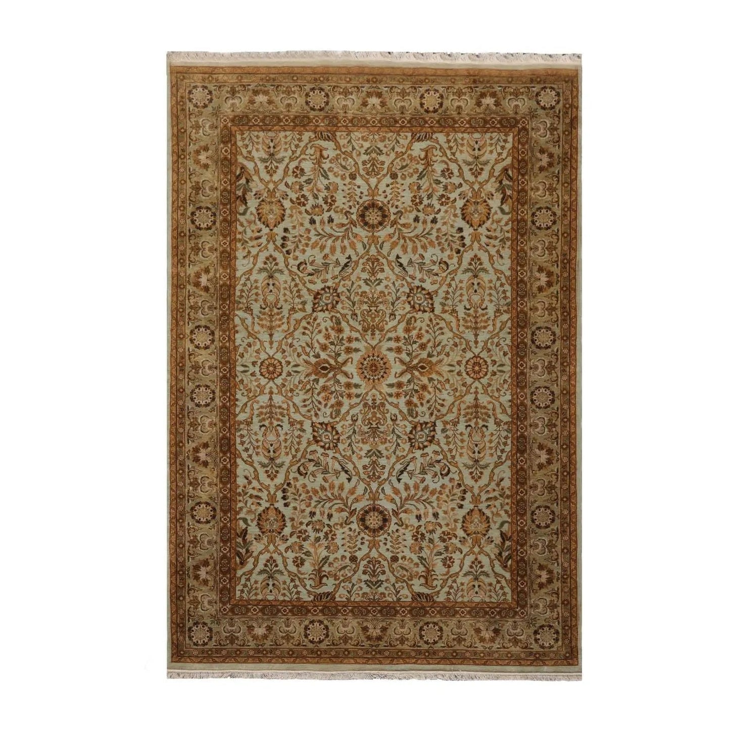 6' x 9' 1'' Hand Knotted 100% Wool Agra Traditional 250 KPSI Oriental Area Rug Aqua, Champagne Color-2