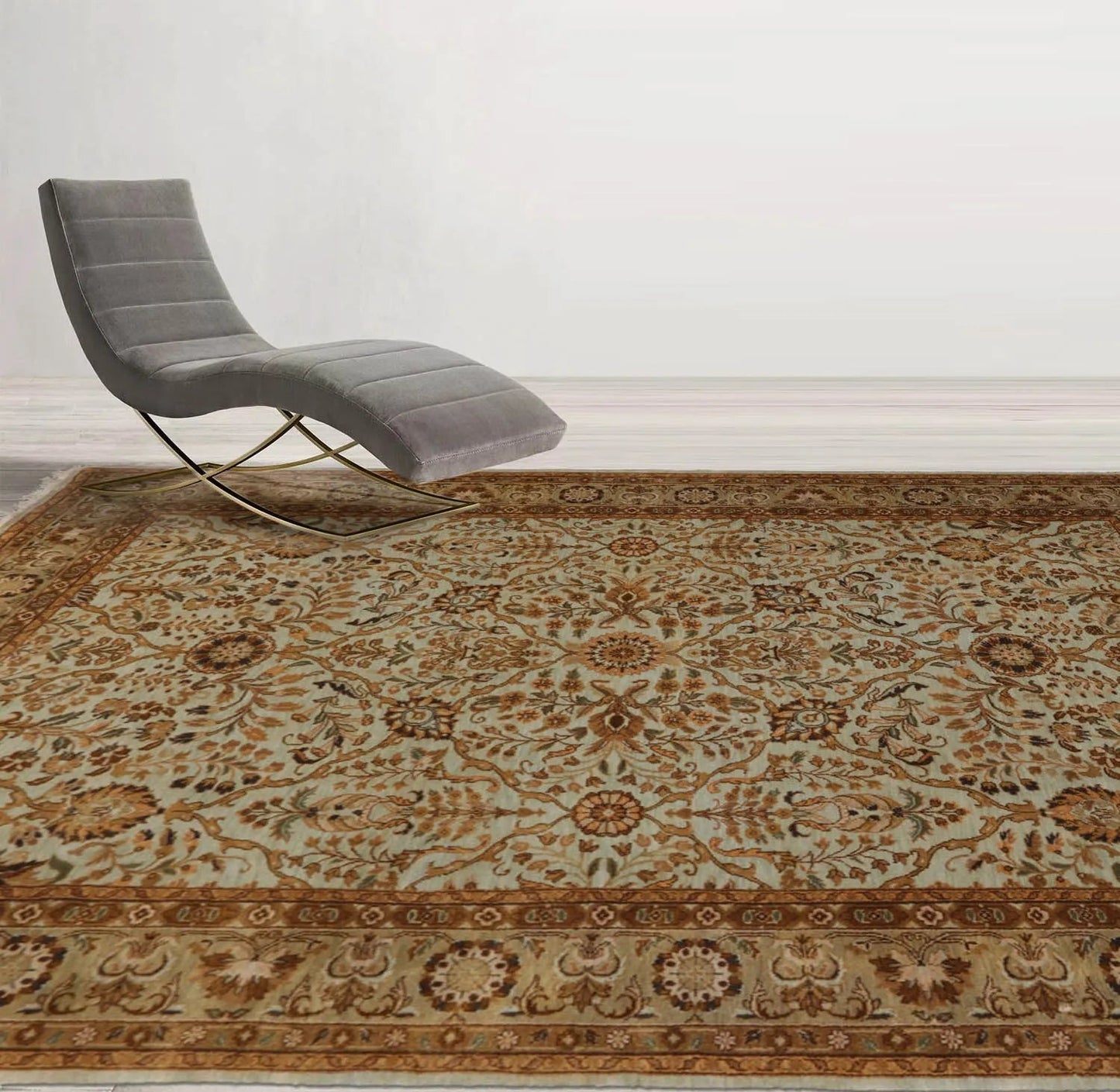 6' x 9' 1'' Hand Knotted 100% Wool Agra Traditional 250 KPSI Oriental Area Rug Aqua, Champagne Color-1