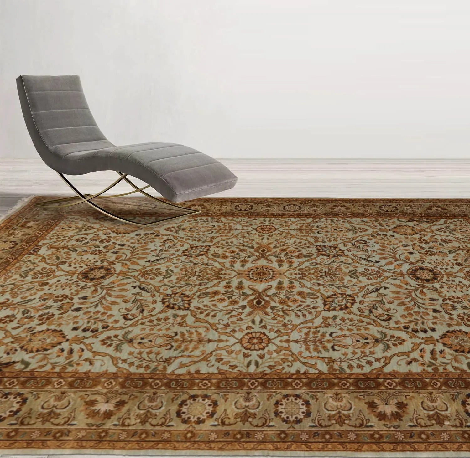 6' x 9' 1'' Hand Knotted 100% Wool Agra Traditional 250 KPSI Oriental Area Rug Aqua, Champagne Color-1