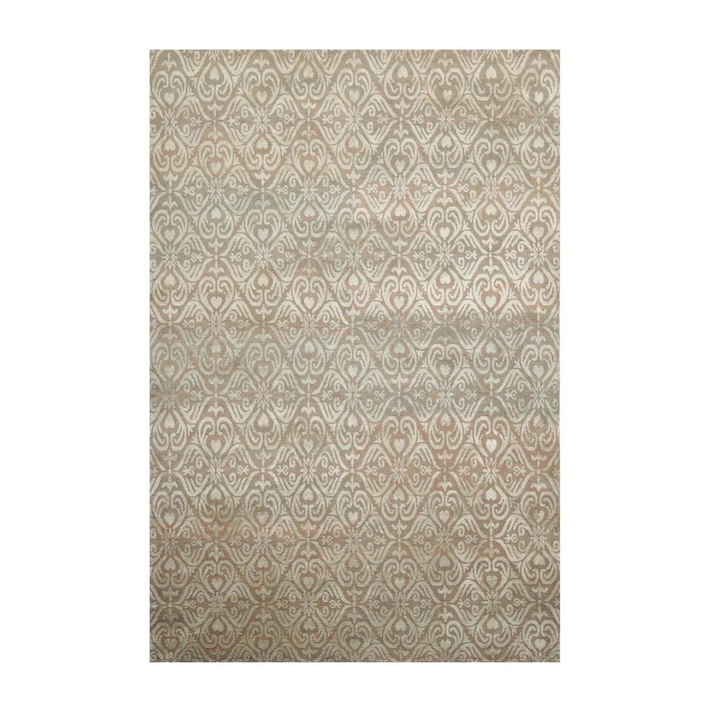 6x9 Aqua, Beige Hand Knotted Wool and Silk Tibetan Traditional Oriental Area Rug-2