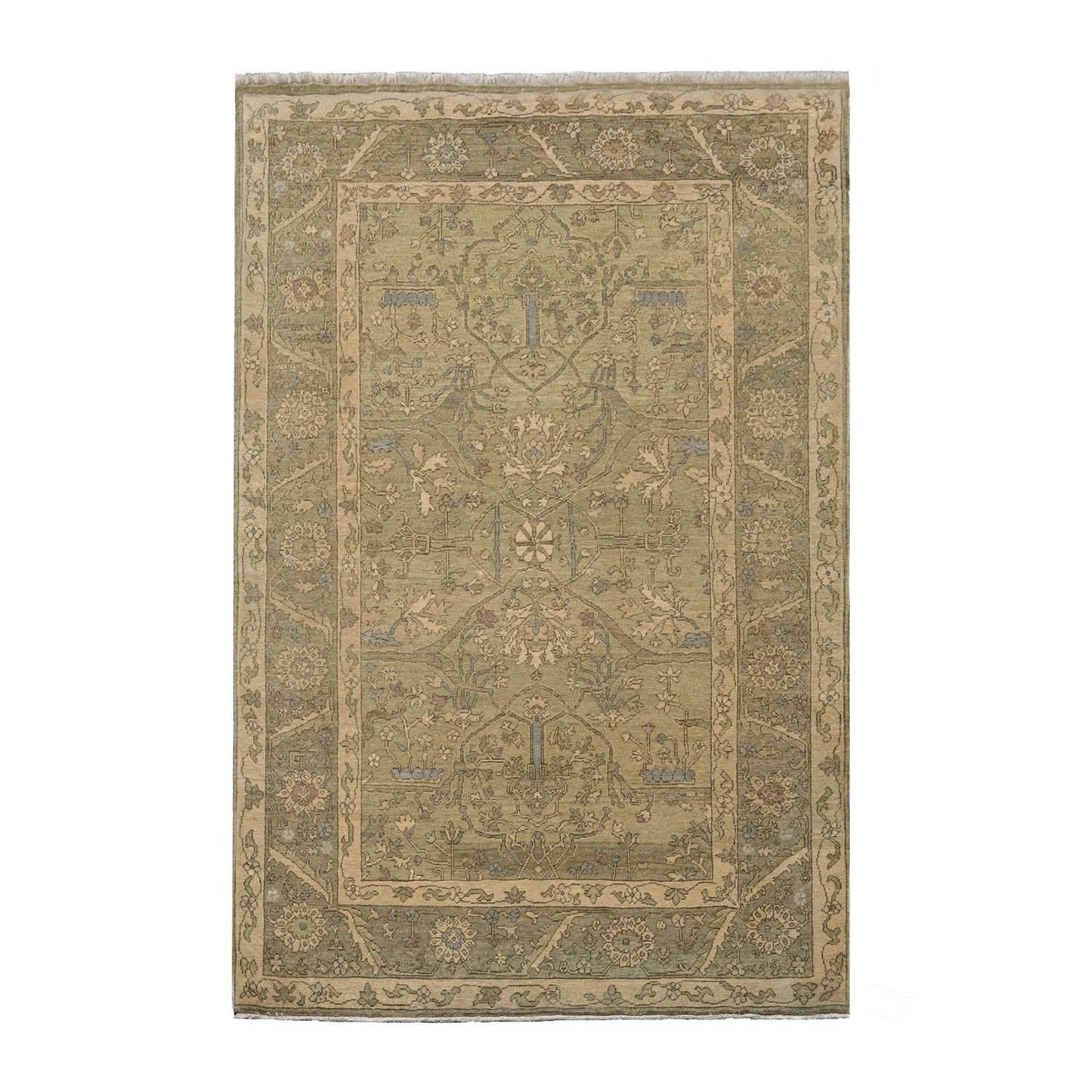 5'6" x 8'6'' Hand Knotted 100% Wool Caucasian Traditional Oriental Area Rug Champagne, Moss Color-2