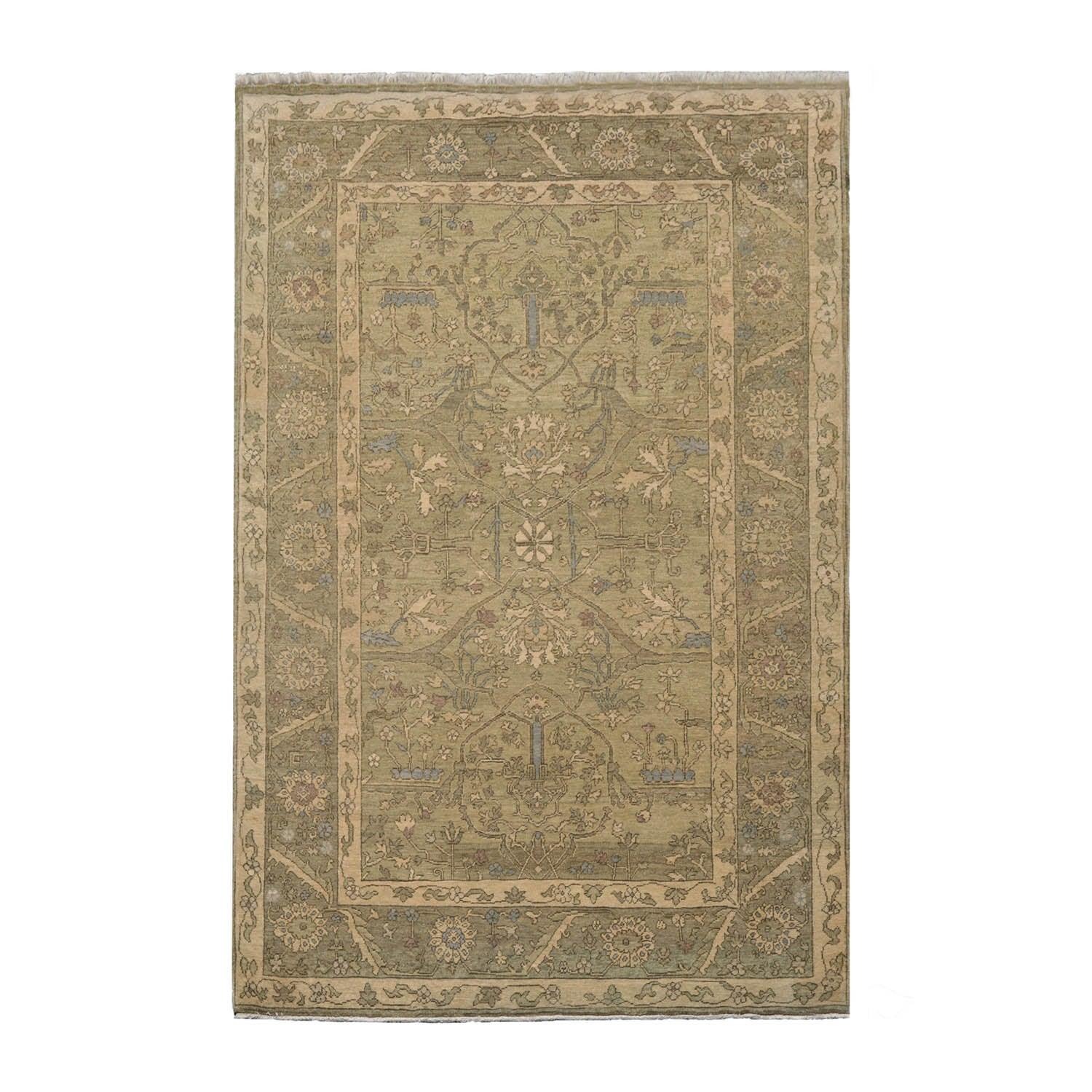 5'6" x 8'6'' Hand Knotted 100% Wool Caucasian Traditional Oriental Area Rug Champagne, Moss Color-2