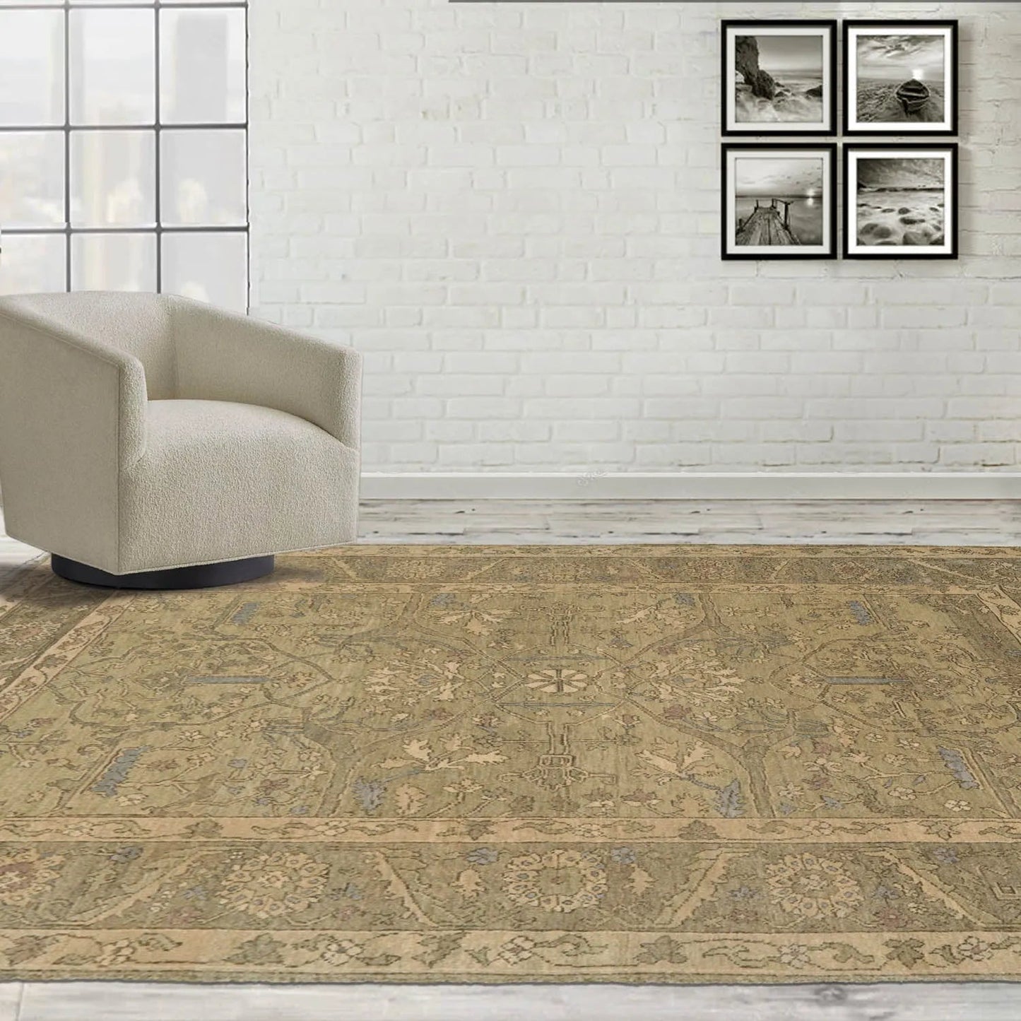 5'6" x 8'6'' Hand Knotted 100% Wool Caucasian Traditional Oriental Area Rug Champagne, Moss Color-1