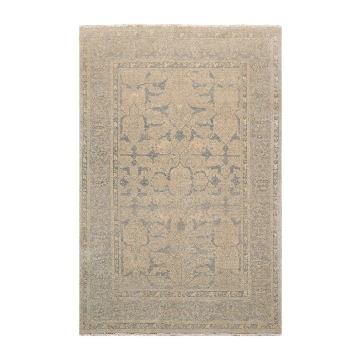 5'11''x8'11'' Hand Knotted Tibetan 100% Wool Tibetan Transitional Oriental Area Rug Beige, Gray Color-1