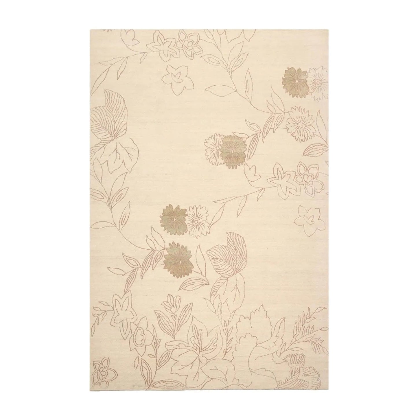 6' x 9' Hand Knotted Tamarian 100% Wool Tibetan Transitional Oriental Area Rug Ivory, Olive Green Color-1