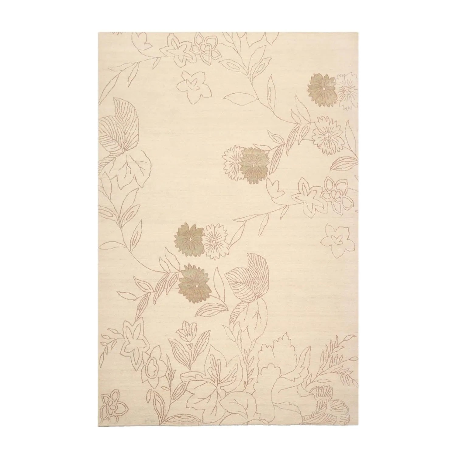 6' x 9' Hand Knotted Tamarian 100% Wool Tibetan Transitional Oriental Area Rug Ivory, Olive Green Color-1