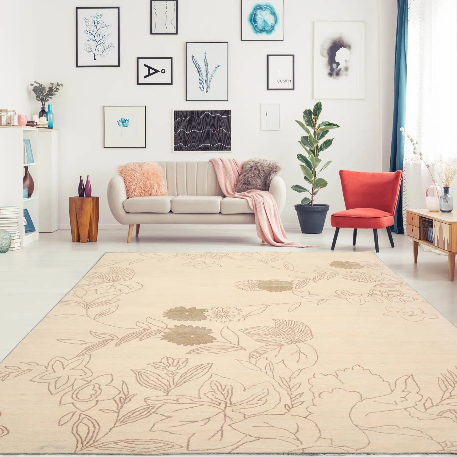 6' x 9' Hand Knotted Tamarian 100% Wool Tibetan Transitional Oriental Area Rug Ivory, Olive Green Color-0