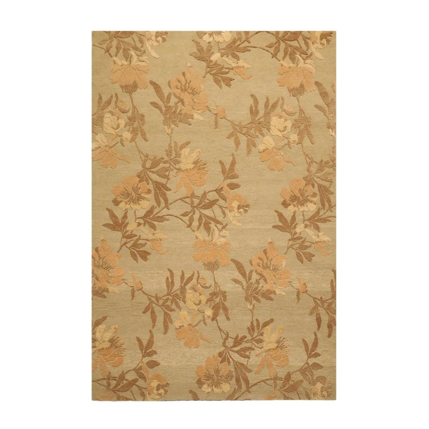 6' x 9' Hand Knotted Tamarian 100% Wool Tibetan Transitional Oriental Area Rug Olive, Brown Color-1