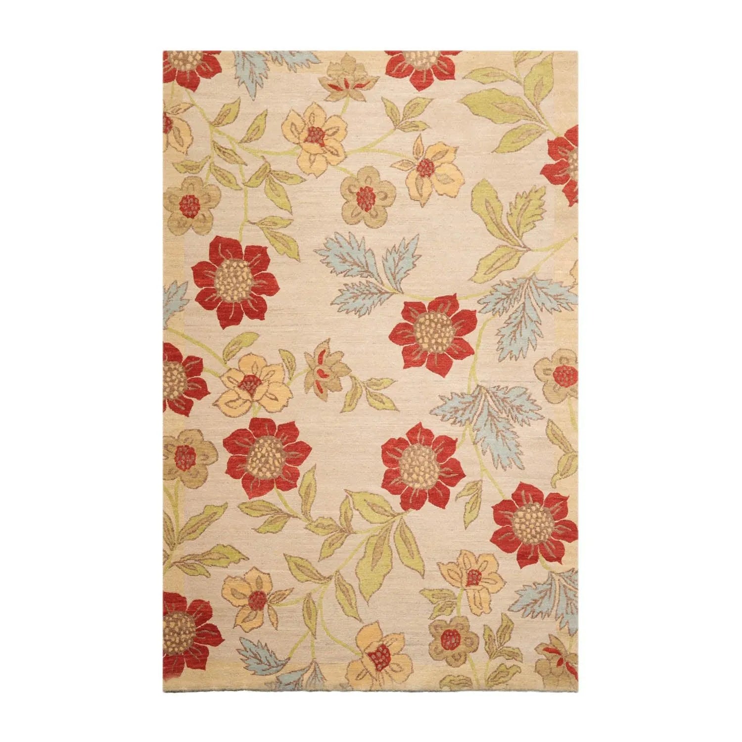 5'6''x8'6'' Hand Knotted Tibetan 100% Wool Transitional Oriental Area Rug Beige, Lime Color-1
