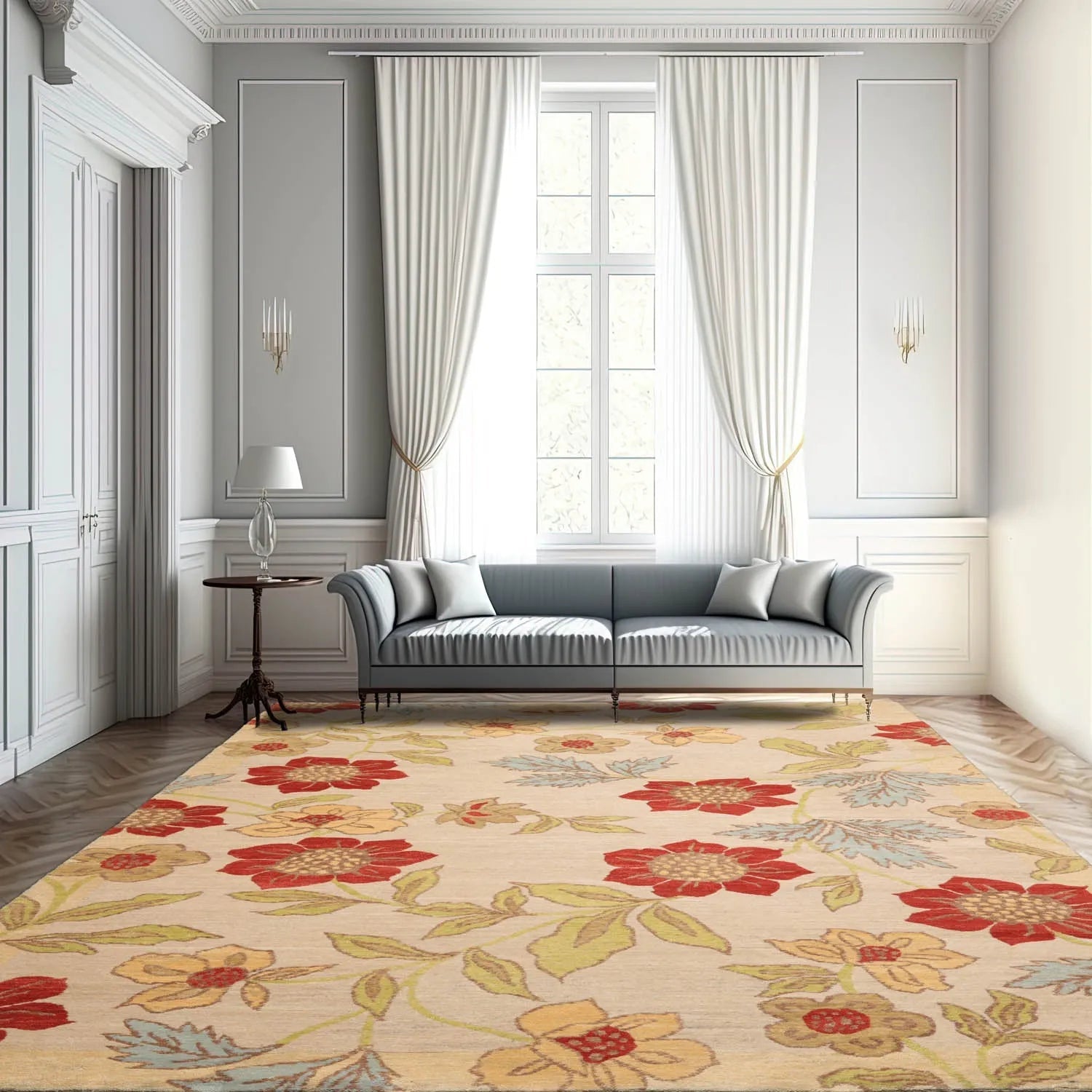 5'6''x8'6'' Hand Knotted Tibetan 100% Wool Transitional Oriental Area Rug Beige, Lime Color-0