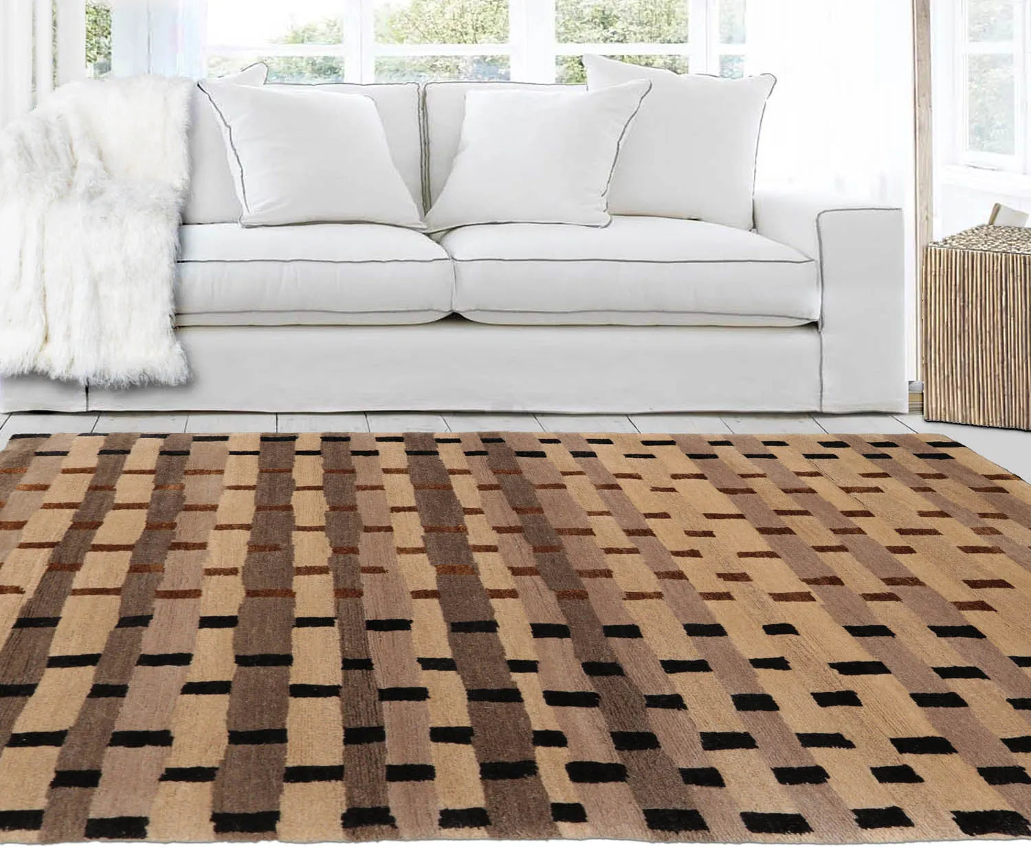 3'x5' Hand Knotted Tibetan Wool and Silk Tibetan Transitional Oriental Area Rug Tan, Beige Color-0