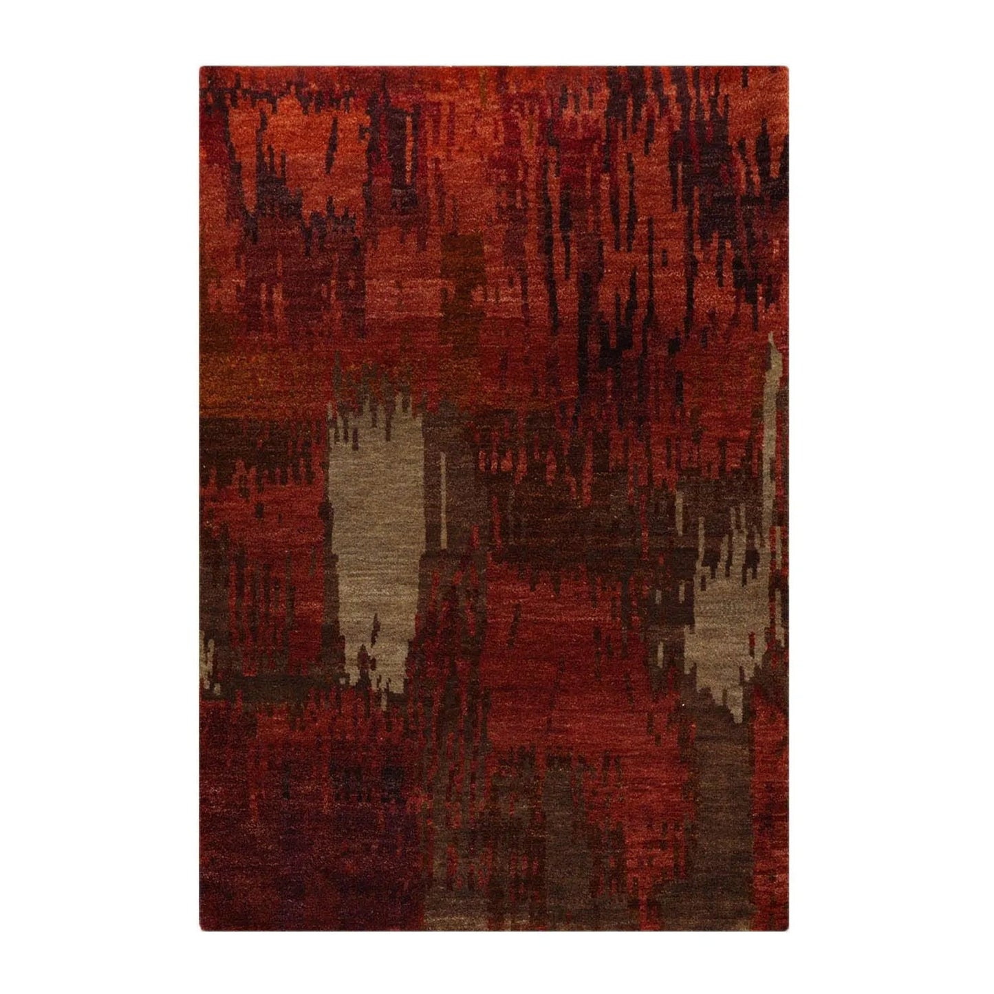 4'x5'10'' Hand Knotted Tibetan 100% Wool Abstract Modern & Contemporary Oriental Area Rug Rust, Olive Color-1