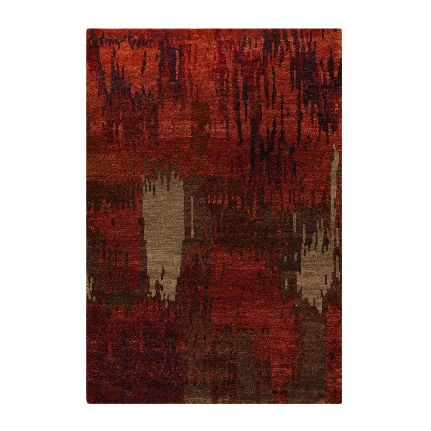4'x5'10'' Hand Knotted Tibetan 100% Wool Abstract Modern & Contemporary Oriental Area Rug Rust, Olive Color-1