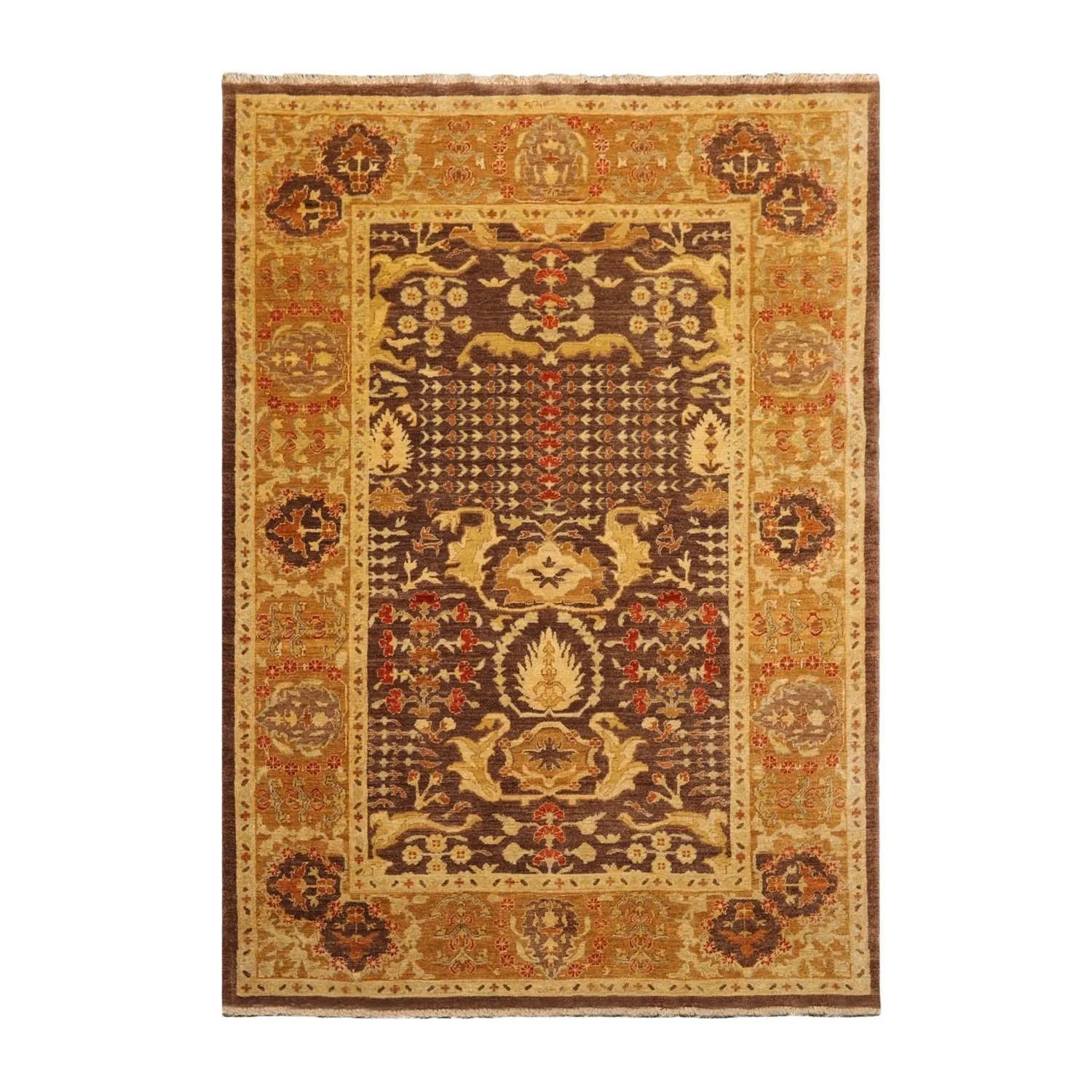 6'2''x8'10'' Hand Knotted 100% Wool Chobi Peshawar Traditional Oriental Area Rug Brown, Gold Color-1