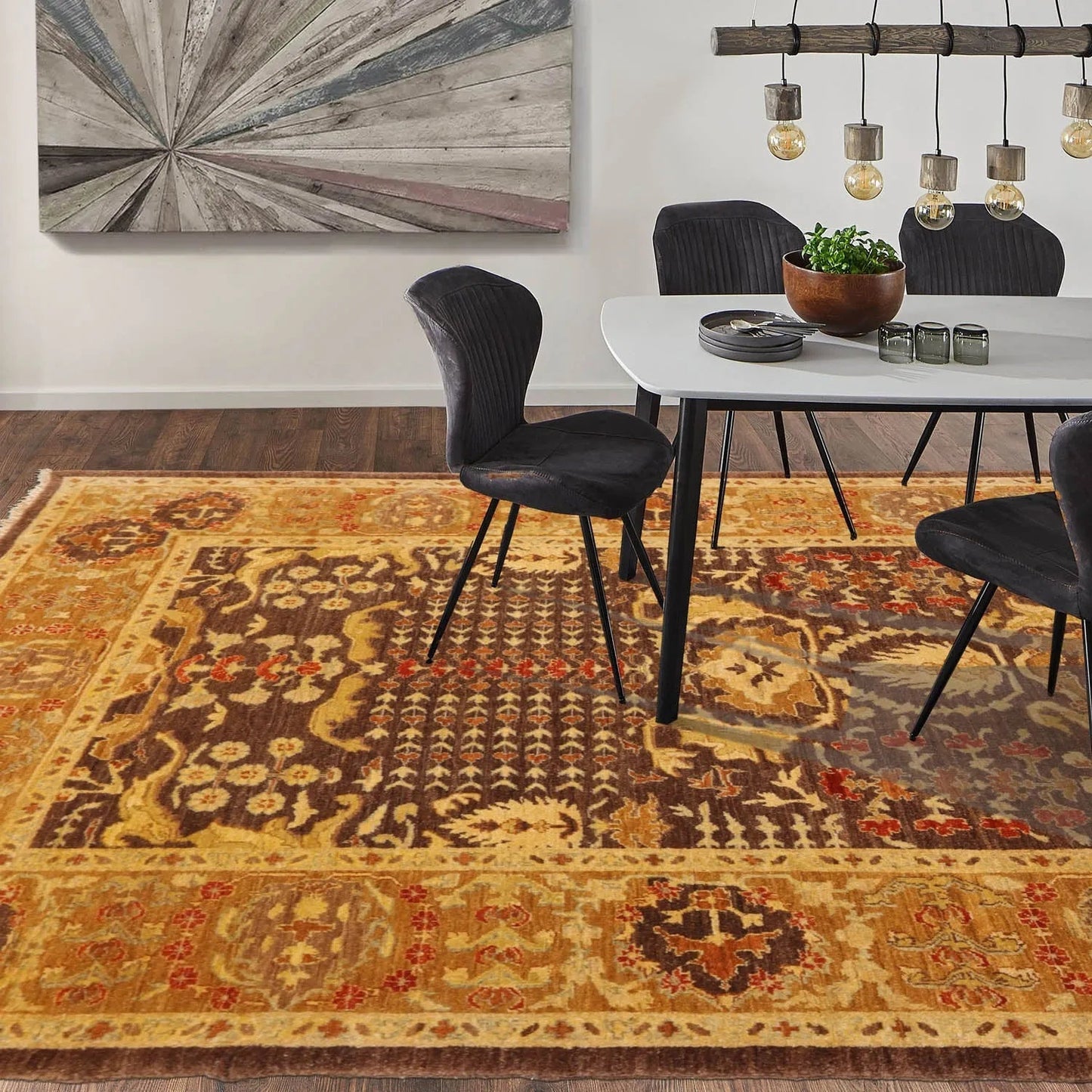 6'2''x8'10'' Hand Knotted 100% Wool Chobi Peshawar Traditional Oriental Area Rug Brown, Gold Color-0