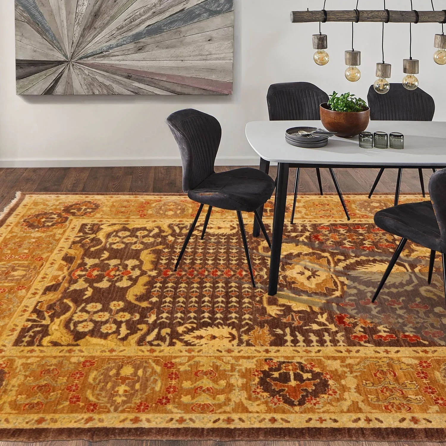 6'2''x8'10'' Hand Knotted 100% Wool Chobi Peshawar Traditional Oriental Area Rug Brown, Gold Color-0