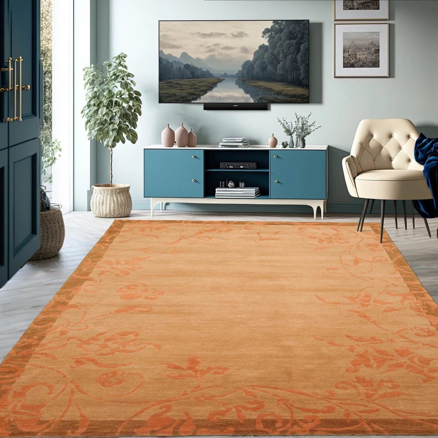 5'6''x8'6'' Hand Knotted Tibetan 100% Wool Tibetan Traditional Oriental Area Rug maple, Pale Peach Color-1
