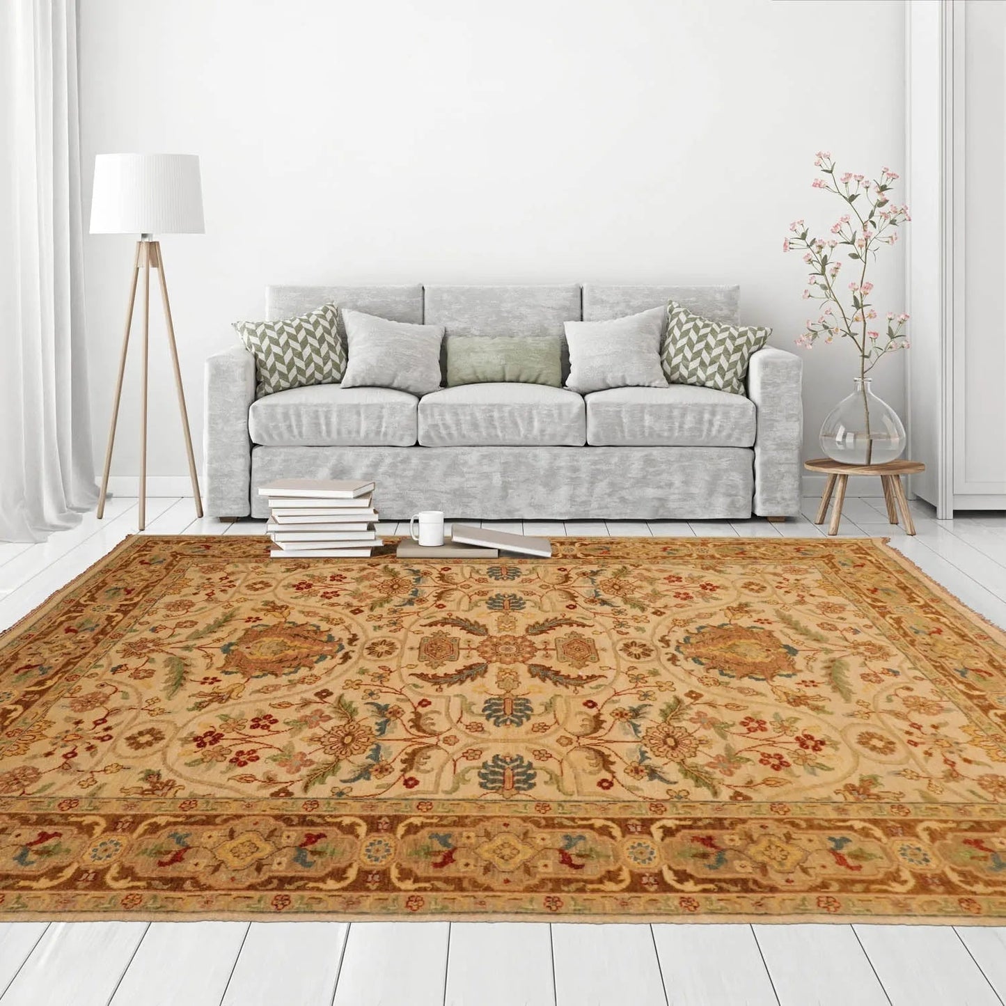 5'10''x8'7'' Hand Knotted 100% Wool Sultanabad Traditional Oriental Area Rug Beige, Brown Color-1
