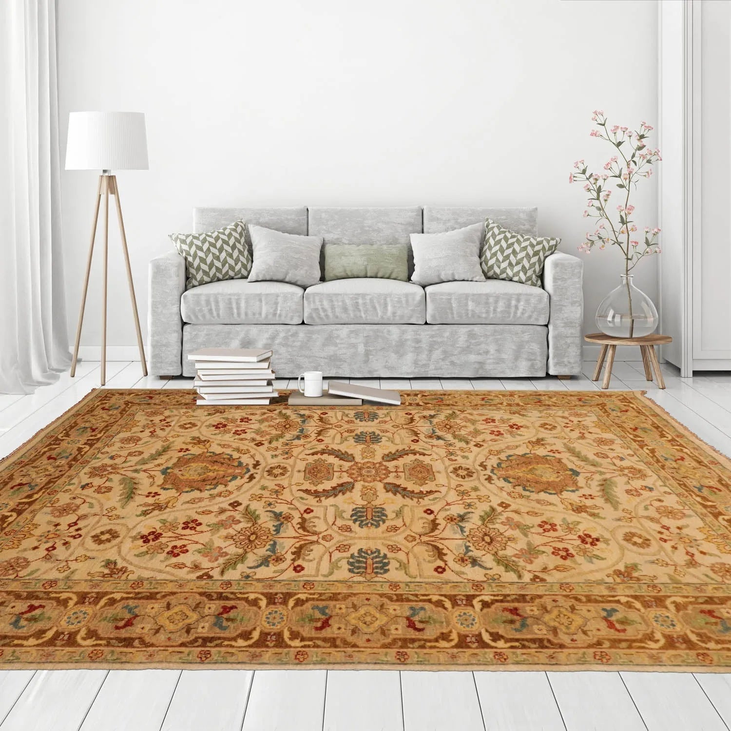 5'10''x8'7'' Hand Knotted 100% Wool Sultanabad Traditional Oriental Area Rug Beige, Brown Color-1
