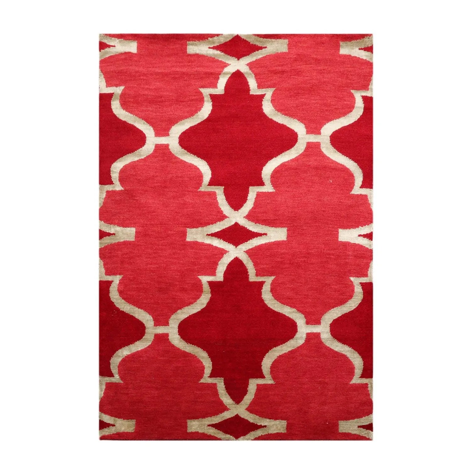 4'1''x6'1'' Hand Knotted Tibetan Wool and Bamboo Silk Kalaty Transitional  Oriental Area Rug Raspberry,Red Color-0