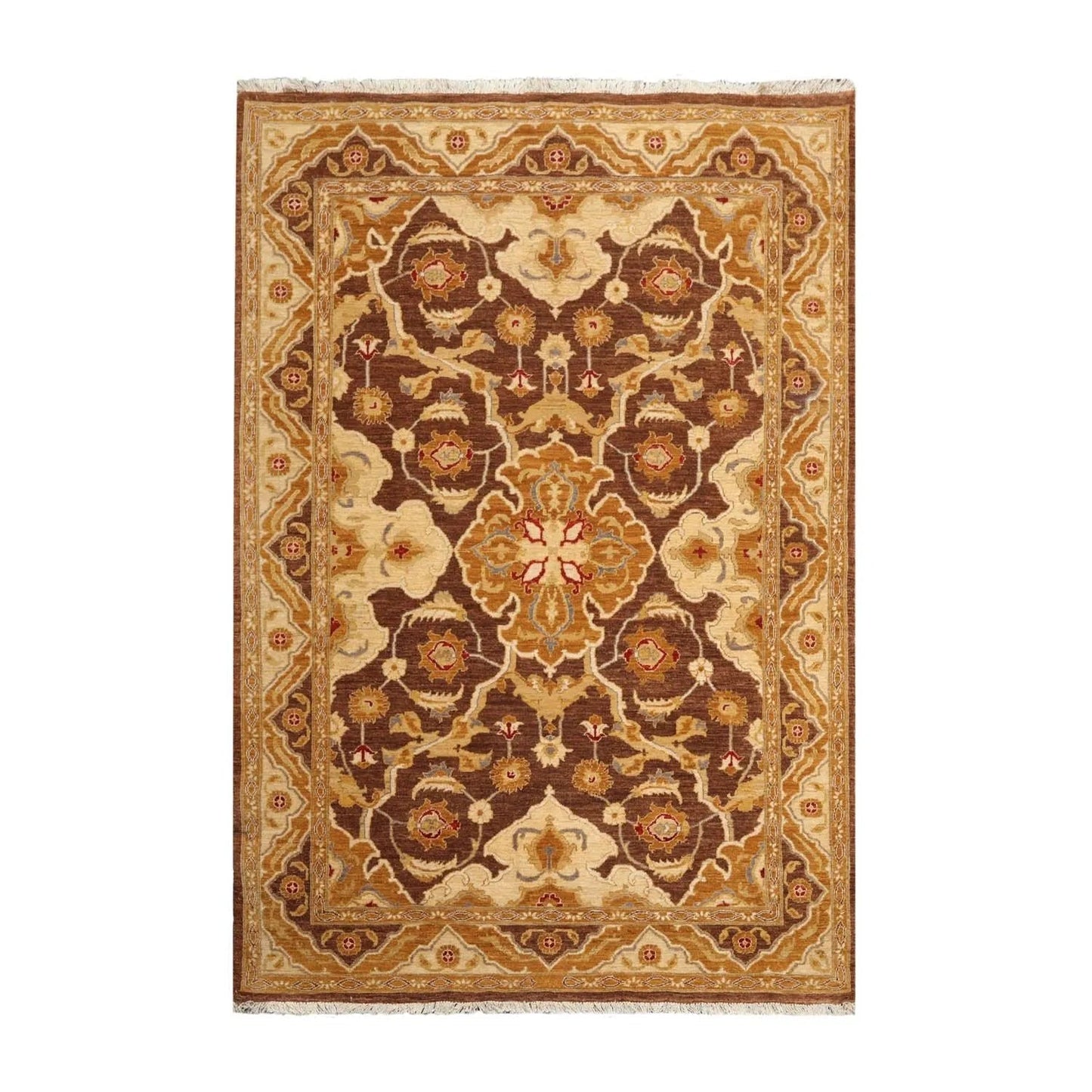 6'1''x9'3'' Hand Knotted 100% Wool Peshawar Traditional Oriental Area Rug Brown, Beige Color-2