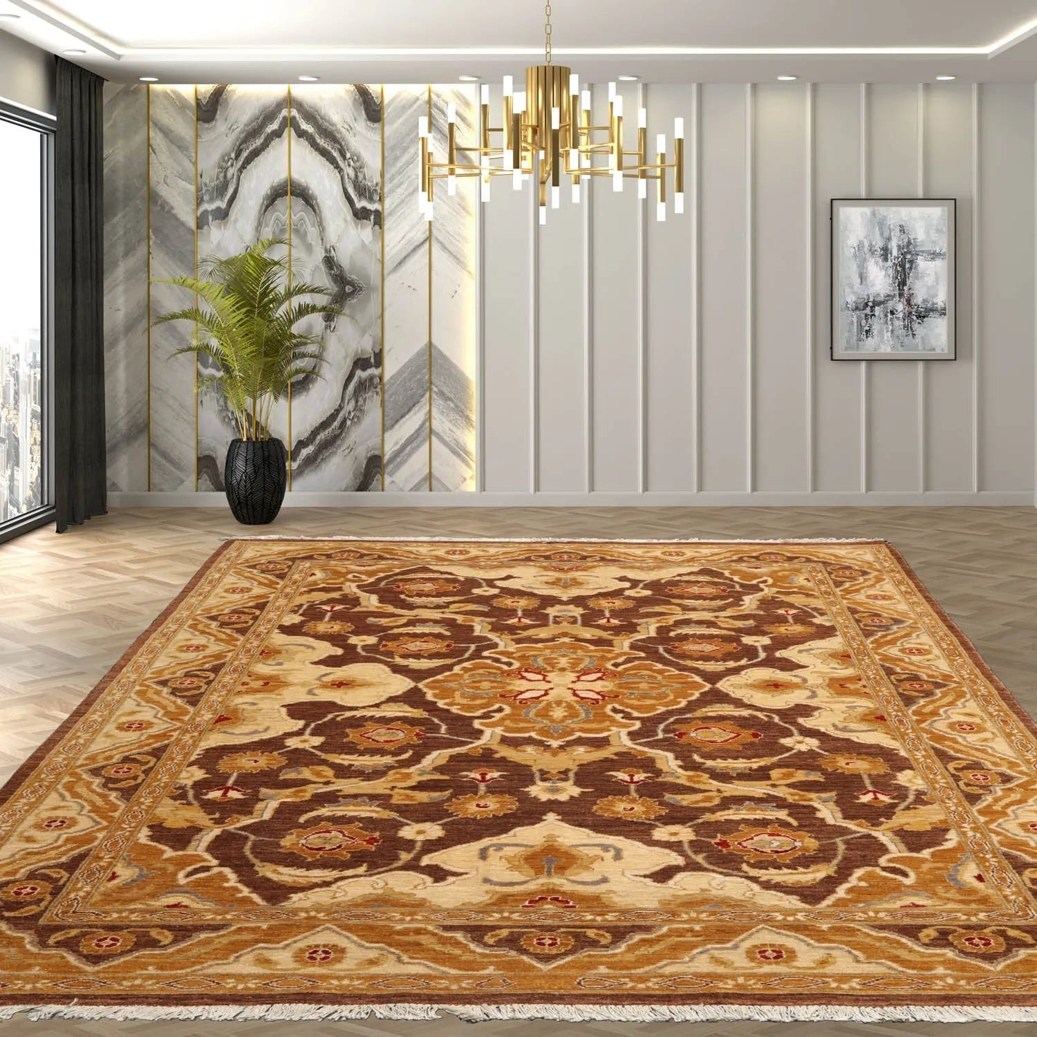 6'1''x9'3'' Hand Knotted 100% Wool Peshawar Traditional Oriental Area Rug Brown, Beige Color-1