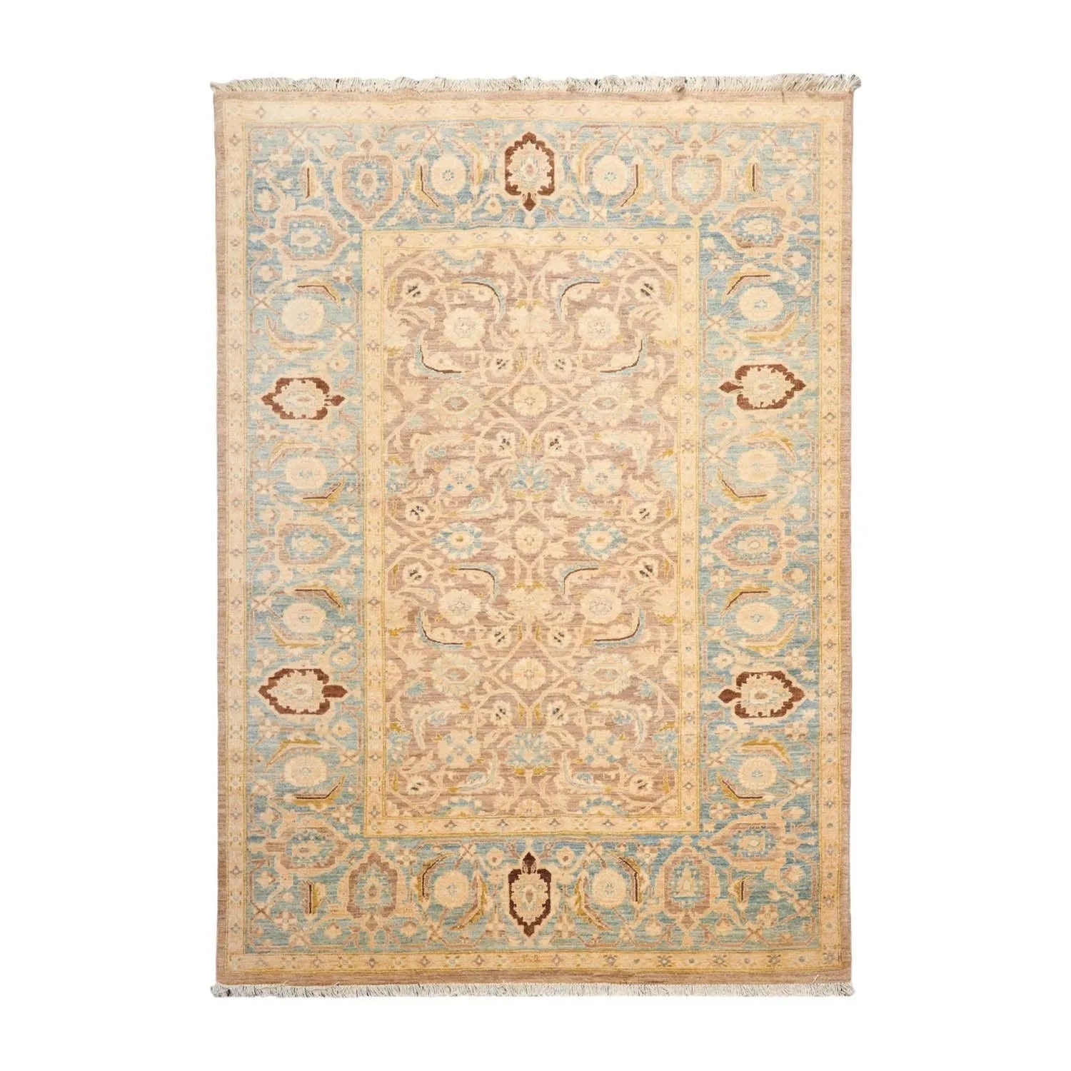 6'x8'9'' Hand Knotted 100% Wool Peshawar Traditional Oriental Area Rug Taupe, Aqua Color-1