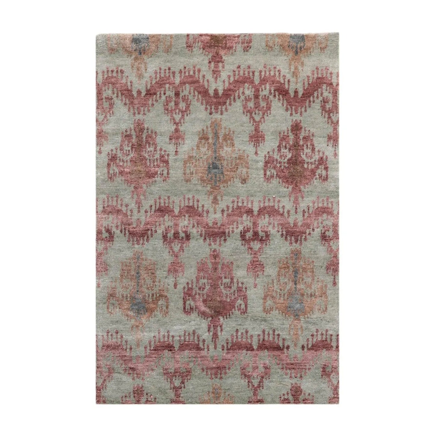 3'9''x5'9'' Hand Knotted Tibetan Wool and Bamboo Tibetan Traditional Oriental Area Rug Gray, Aubergine Color-1