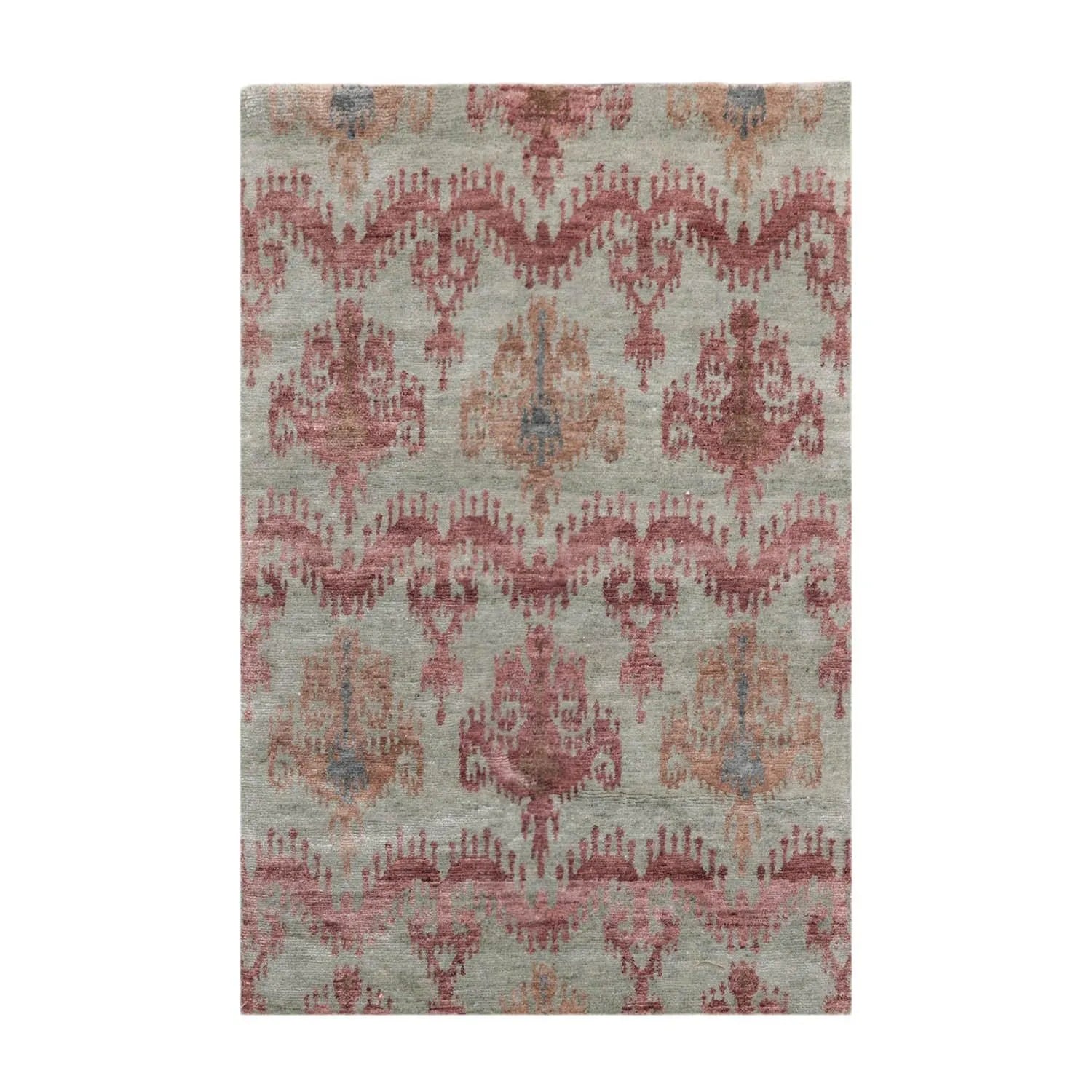 3'9''x5'9'' Hand Knotted Tibetan Wool and Bamboo Tibetan Traditional Oriental Area Rug Gray, Aubergine Color-1