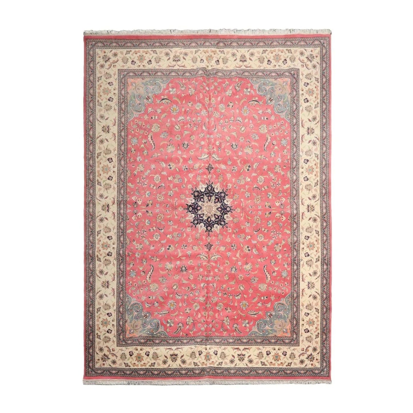 9'x13' Hand Knotted 100% Wool Nain Traditional Oriental Area Rug Raspberry, Ivory Color-2