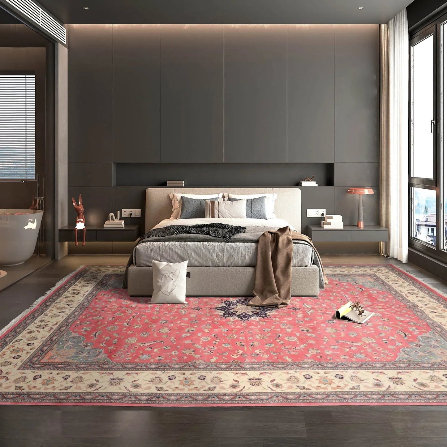 9'x13' Hand Knotted 100% Wool Nain Traditional Oriental Area Rug Raspberry, Ivory Color-1