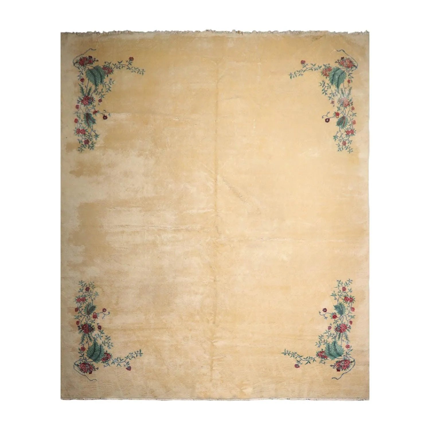 13'4''x16'2'' Hand Knotted 100% Wool Art Deco Traditional Oriental Area Rug Ivory, Turquoise Color-2