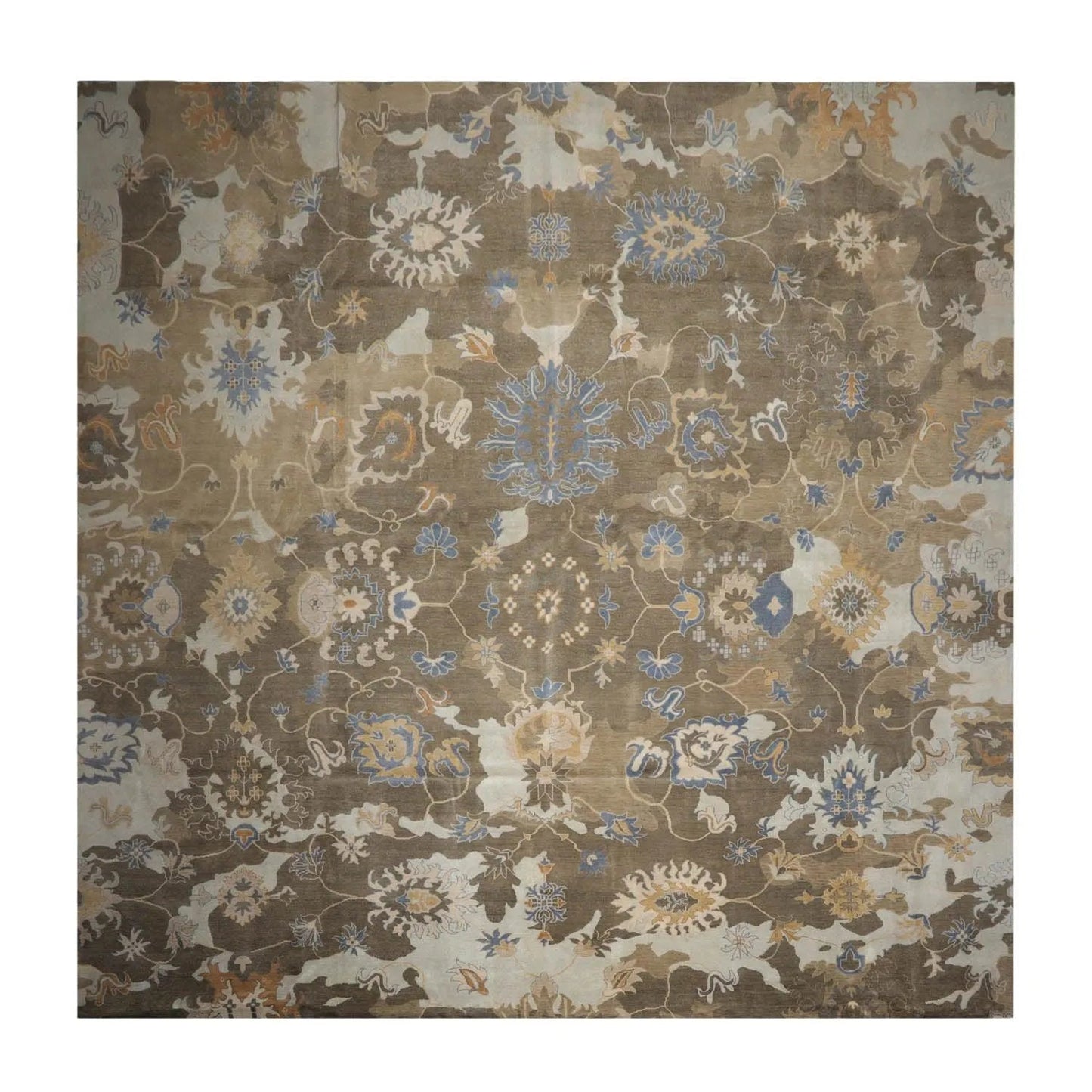 15'8''x15'9'' Hand Knotted Tibetan 100% Wool Oushak Transitional Oriental Area Rug Grayish Brown,Tan Color-2