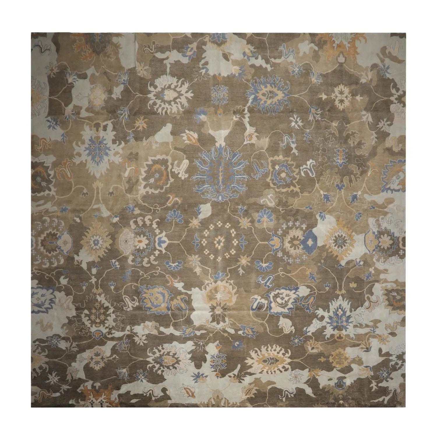 15'8''x15'9'' Hand Knotted Tibetan 100% Wool Oushak Transitional Oriental Area Rug Grayish Brown,Tan Color-2